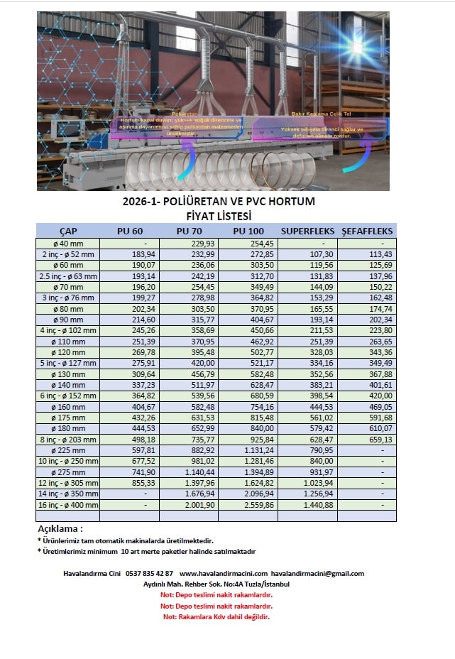 2026-Sefaf_Poliüretan_toz_toplama_hortumu_fiyatlari